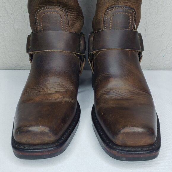 Frye Harness 12R Square Toe Moto Boots Womens 7M Smoke Brown Leather 77300 USA - Picture 2 of 16